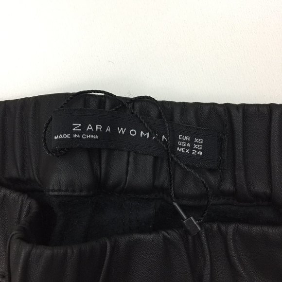 NWOT ZARA Black Faux Leather Pull On Zipper Ankle Slim Fit Skinny Pants - Picture 2 of 12